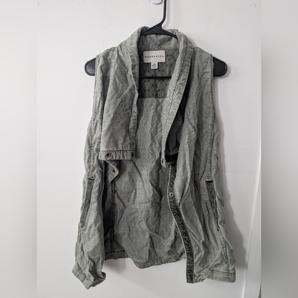 Anthropologie Marrakech Tombolo Utility‎ Vest Army Green Button Close - Picture 2 of 5